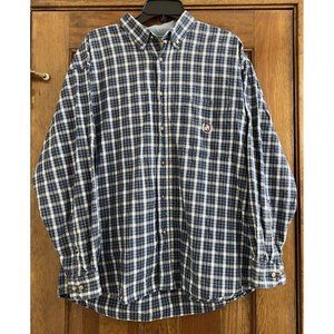 Bit & Bridle Mens Blue Plaid Button Up Shirt ~ Long Sleeve ~ Size Large